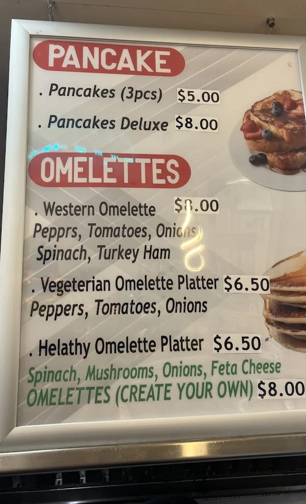 Pancake and omelette menu board with prices